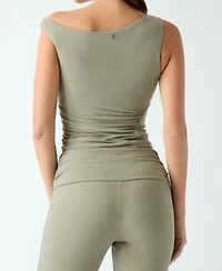 Guess Womens Ilia Asymmetric Shirring Knit Top Mid Rise Wide Leg Knit Pants