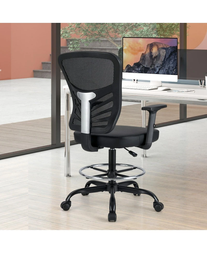 Gouun Mesh Drafting Chair Adjustable Armrests Foot-Ring Lumbar Support