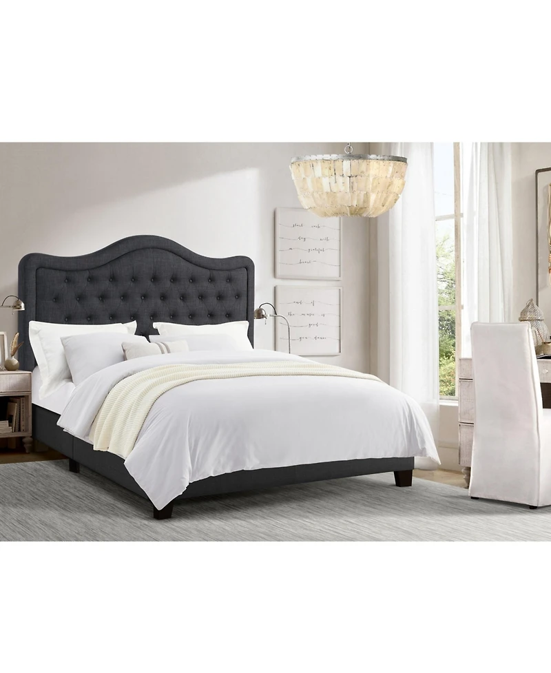 Boyel Living Modern Upholstered Bed Frame with Curved Tufted Headboard Platform Bed with Solid Wood Frame