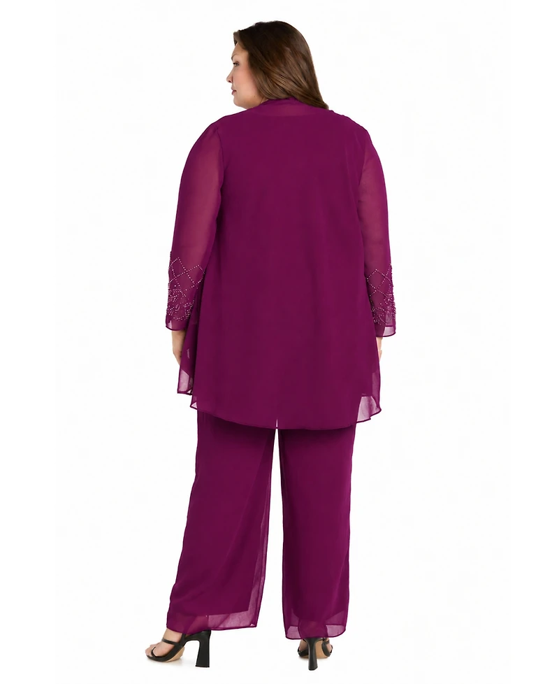 R & M Richards Plus Open Front Jacket, Camisole Pants, 3-Piece Set