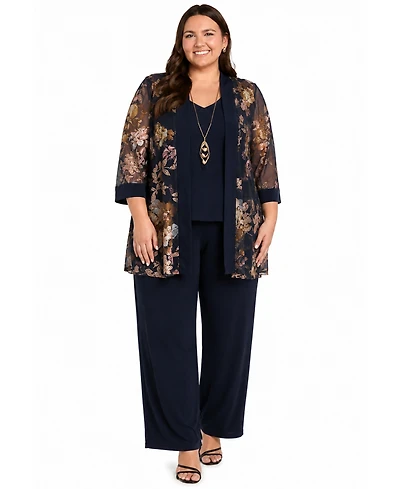 R & M Richards Plus Top, Pants, Jacket, 3-Piece Set