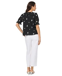 CeCe Women's Embroidered Ruffled Short-Sleeve Top