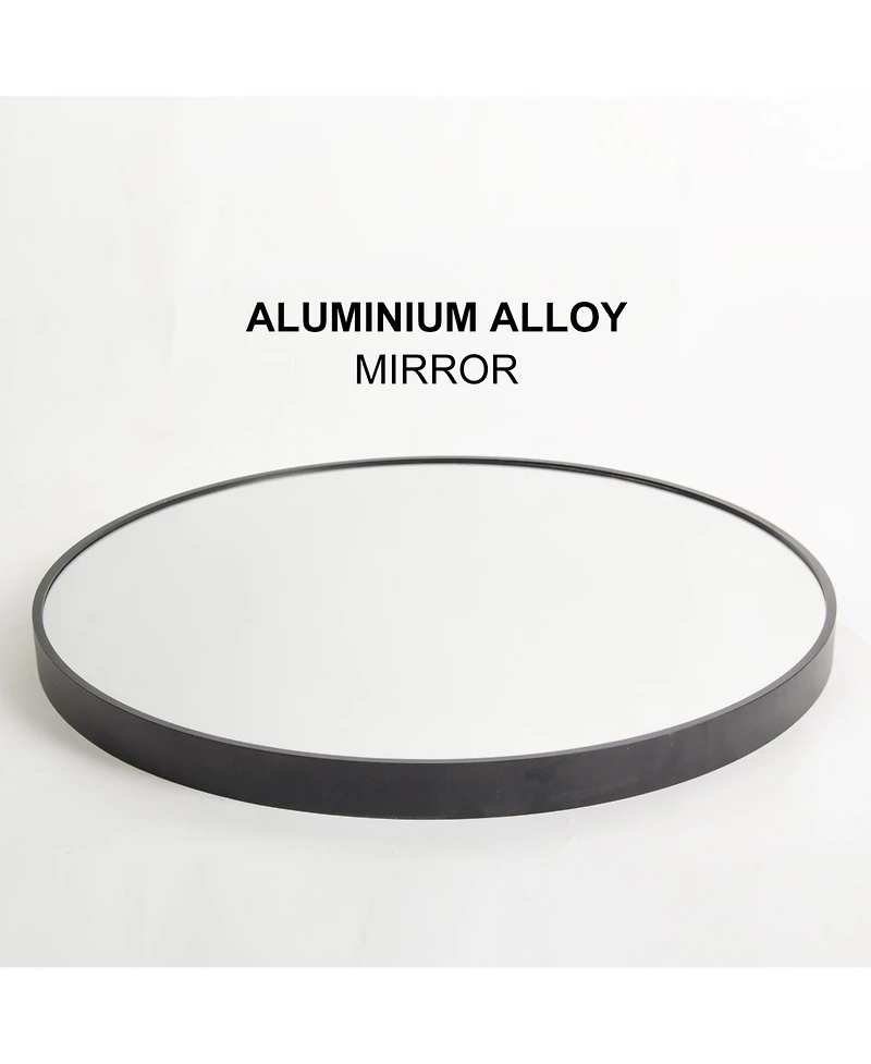 Laoties 24" Wall Mounted Round Mirror with Brushed Aluminum Frame for Bathroom, Entryway, Living Room