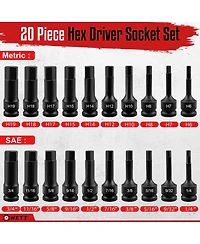 Xdovet Impact Hex Bit Socket Set 1/2inch Drive 20pc Sae Metric Cr-v