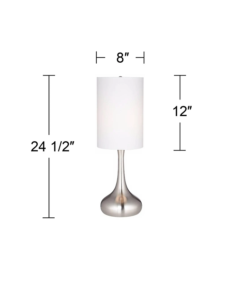 360 Lighting Modern Table Lamps 24.5" High Set of 2 Brushed Steel Droplet White Cylinder Shade for Living Room Family Bedroom Bedside Office