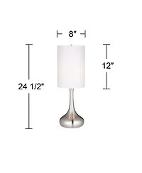 360 Lighting Modern Table Lamps 24.5" High Set of 2 Brushed Steel Droplet White Cylinder Shade for Living Room Family Bedroom Bedside Office