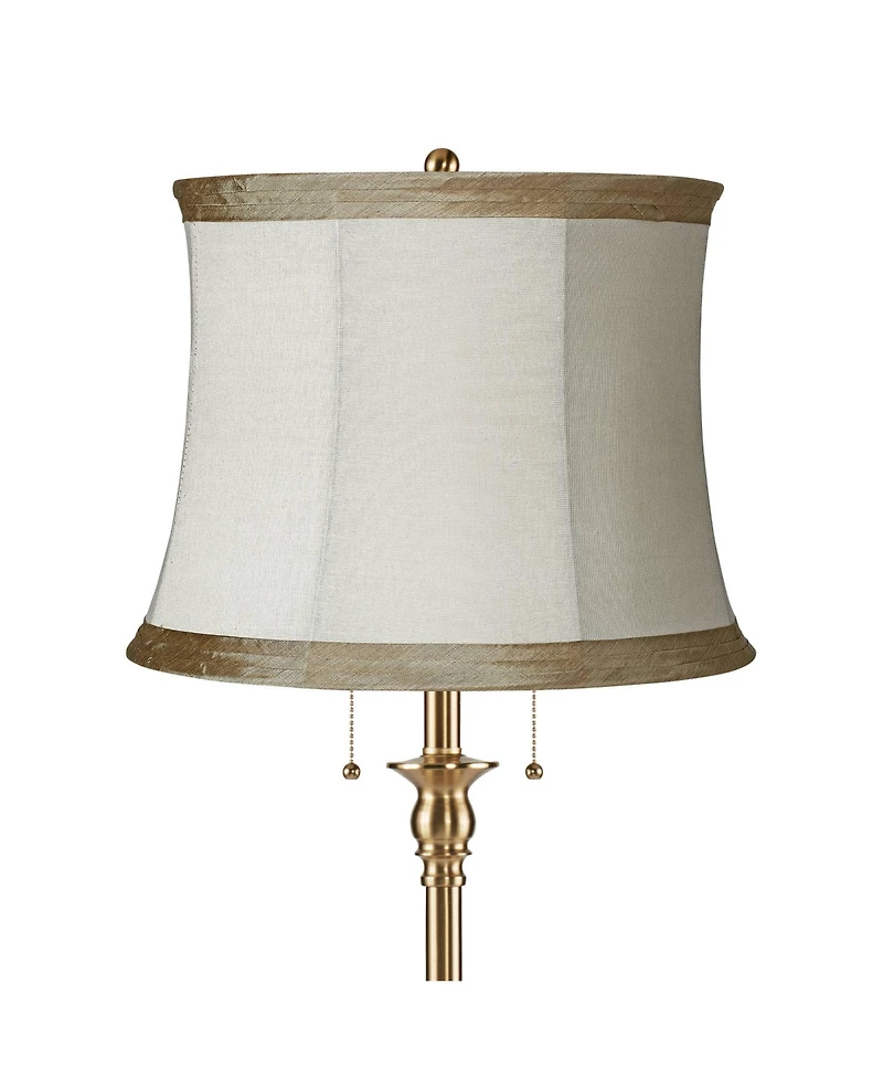 360 Lighting Dyna Traditional 58" Tall Standing Floor Lamp Skinny Pole Pull Chain Gold Antique Brass Finish Linen Shade