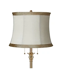 360 Lighting Dyna Traditional 58" Tall Standing Floor Lamp Skinny Pole Pull Chain Gold Antique Brass Finish Linen Shade