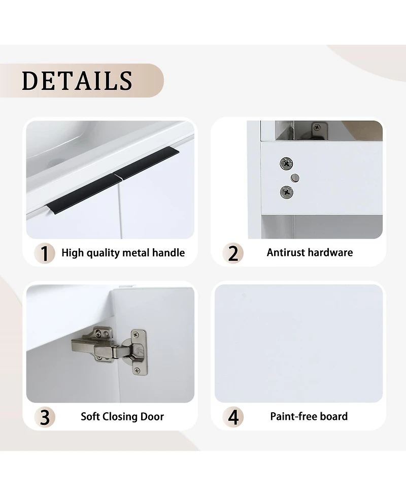 Sillysis 24 Inch Wall Mounted Bathroom Vanity with Ceramic Sink, Soft Close Doors, Modern Floating Cabinet for Small Spaces