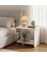 Gymax 2-Tier End Table Modern Side Table w/ Open Storage Shelf Wooden Nightstand