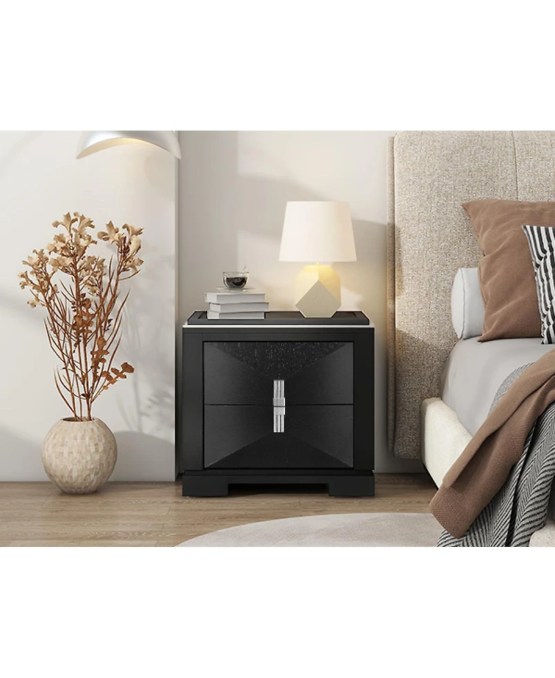 Streamdale Furniture Mid-Century Modern 2-Drawer Wood Nightstand with Diamond Pattern