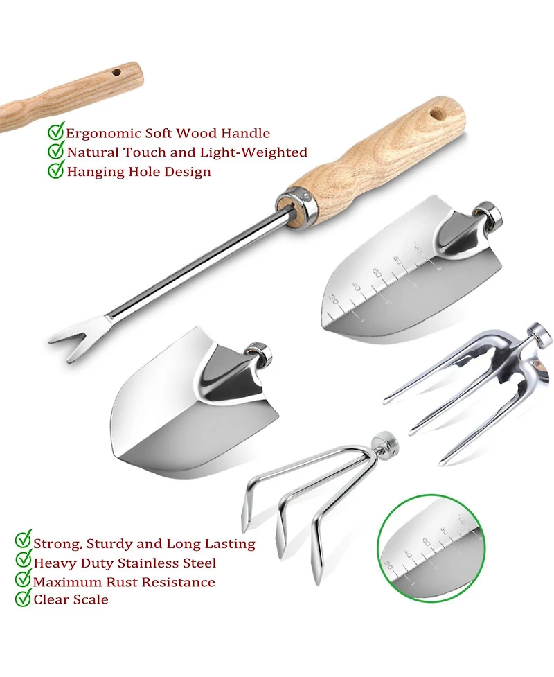 Xdovet Garden Tool Set Heavy Duty Stainless Steel Wood Handle Organizer Bag