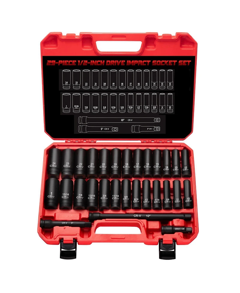 Xdovet 1/2inch Drive Impact Socket Set 29pieces Deep Sae and Metric With Extension