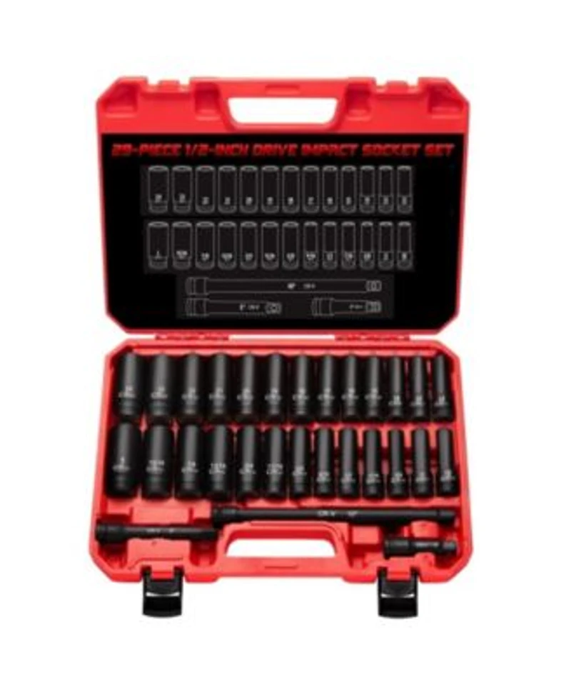 Xdovet 1/2inch Drive Impact Socket Set 29pieces Deep Sae Metric With Extension