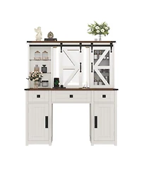 Streamdale Furniture 43.3'' Farmhouse Vanity Desk with Lighted Mirror Charging Station and Storage