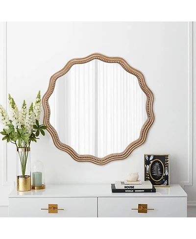 Laoties 24" Scalloped Wall Mirror, Round Wavy Farmhouse Decorative Beaded Mirror for Bathroom and Entryway