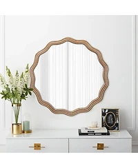 Laoties 24" Scalloped Wall Mirror, Round Wavy Farmhouse Decorative Beaded Mirror for Bathroom and Entryway