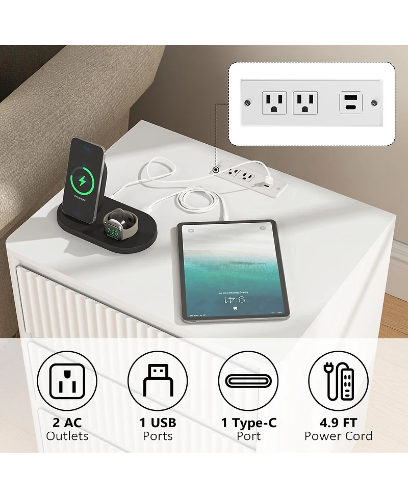 Streamdale Furniture (Set of 2) 3-Drawer End Table with Usb-c Charging Station