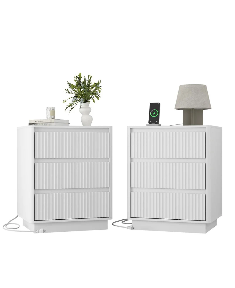 Streamdale Furniture (Set of 2) 3-Drawer End Table with Usb-c Charging Station