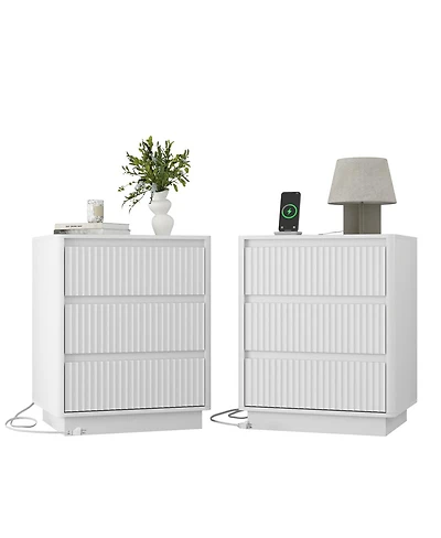 Streamdale Furniture (Set of 2) 3-Drawer End Table with Usb-c Charging Station