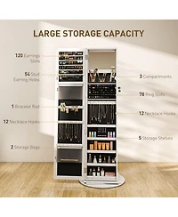 Phying Freestanding Jewelry Armoire 360 Degree Swivel Lockable Cabinet with Full Length Mirror and Storage Shelves