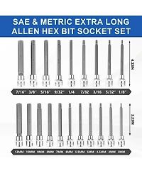 Xdovet Extra-long Allen Hex Bit Socket Set 3/8inch Drive Sae Metric Cr-v S2 Steel