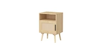 Lucky One 23"W Rattan Nightstand with Door Open Shelf, Solid Wood Legs