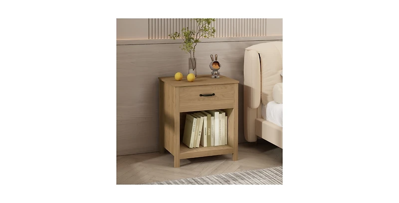 Lucky One Wood Nightstand with Drawer and Shelf