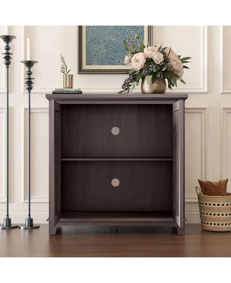 Sailvan Elegant Sideboard with 2 Acrylic Mirrored Doors, Hollow-Carved Accent Cabinet
