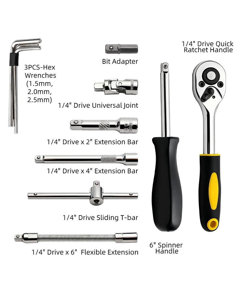 Xdovet 46pieces 1/4inch Drive Socket Ratchet Wrench Set Quick-release