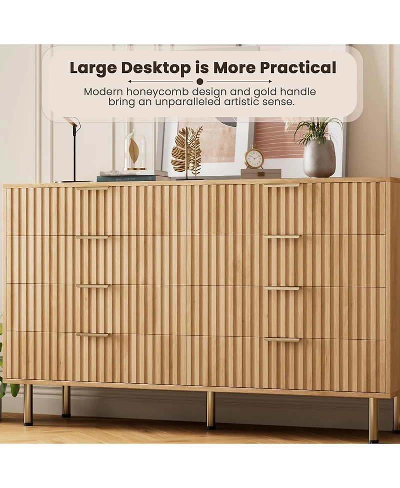 gaomon 8-Drawer Dresser for Bedroom, 55'' Wide Modern Wooden Chest of Drawers with Metal Handles, Anti-Tip Design, Sturdy Storage Organizer.
