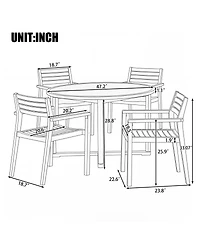 Asagikoiai 5-Piece Acacia Wood Outdoor Dining Set, 47.2" Round Patio Table with 4 Chairs