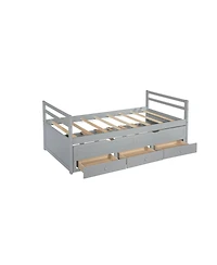 Sailvan Bed with Headboard, Footboard, Trundle and 3 Storage Drawers, Pine Wood Bed
