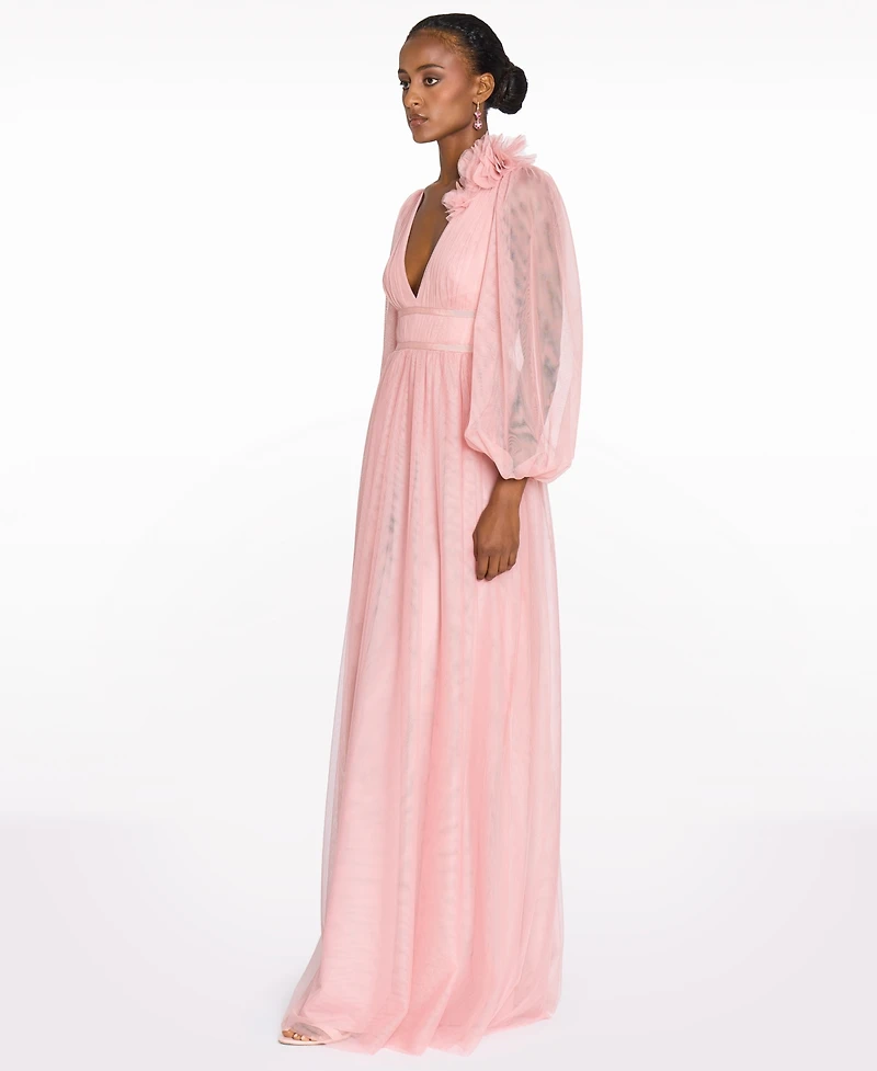 Marchesa Notte Women's Tulle Flower A-Line Gown