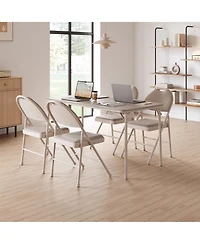 homfan 4 Pack Pu Leather Cushioned Folding Chairs with Ergonomic Wide Back and Reinforced Metal Frame