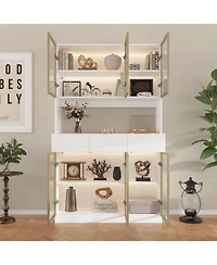 Homsee 6-Door Bookcase with Led Lights - Modern Glass Display Cabinet | Living Room Storage