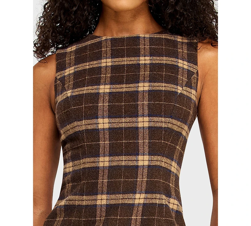 Alex & Sophia Juniors' Plaid Crewneck Tie-Back Mini Dress
