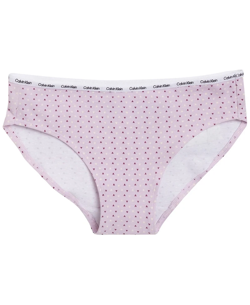 Calvin Klein Girls' 6-16 Floral Heart Stripe Cotton-Stretch Bikinis, 7-Pack