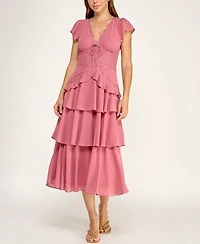 Row A Juniors' Lace Trim Tiered Midi Dress