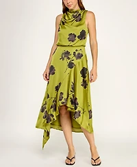 Row A Juniors' Cowl Neck Asymmetric Midi Dress