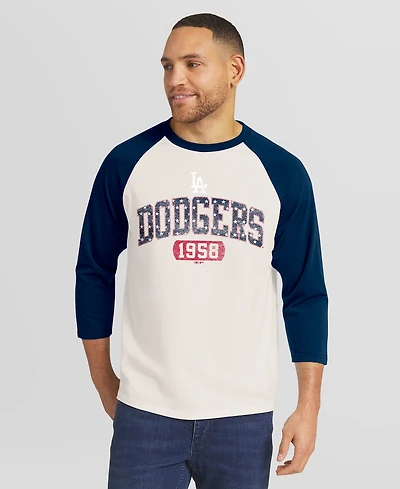 Darius Rucker Collection By Fanatics Men's Cream/Navy Los Angeles Dodgers Americana 3/4-Sleeve Raglan T-Shirt