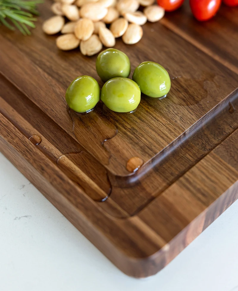 Dexas Acacia Cutting Board with Stainless Steel Handles