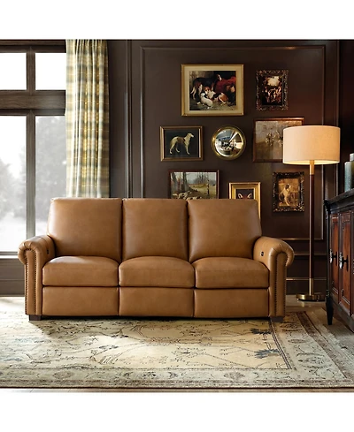 Hulala Home Igon 86.25" Traditional Down-Filled Genuine Leather Power Reclining Sofa.