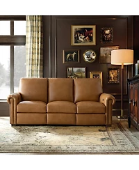 Hulala Home Igon 86.25" Traditional Down-Filled Genuine Leather Power Reclining Sofa.