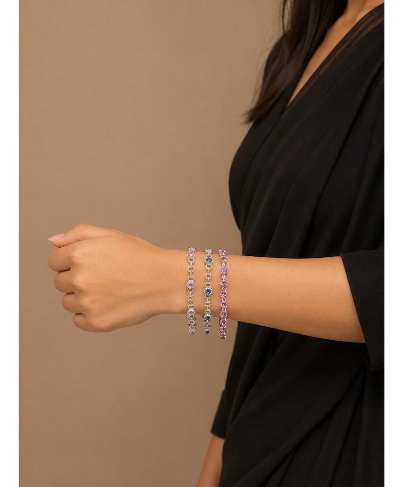 Suzy Levian New York Sterling Silver Round-Cut Sapphire Alternating Rythm Tennis Bracelet