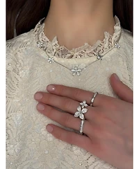 Suzy Levian New York Sterling Silver Cubic Zirconia Pave Flower Station Necklace