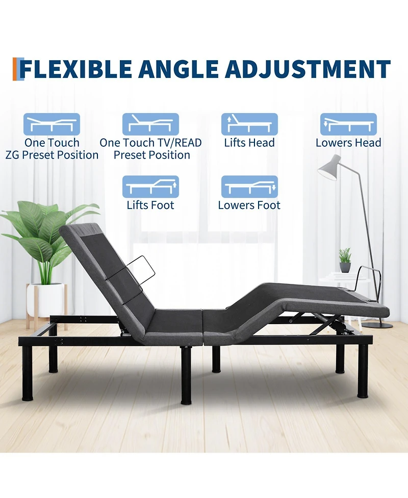 homfan Adjustable Bed Frame with Massage and Electric Head/Foot Lift, Wireless Remote, Usb Ports, Led Night Light