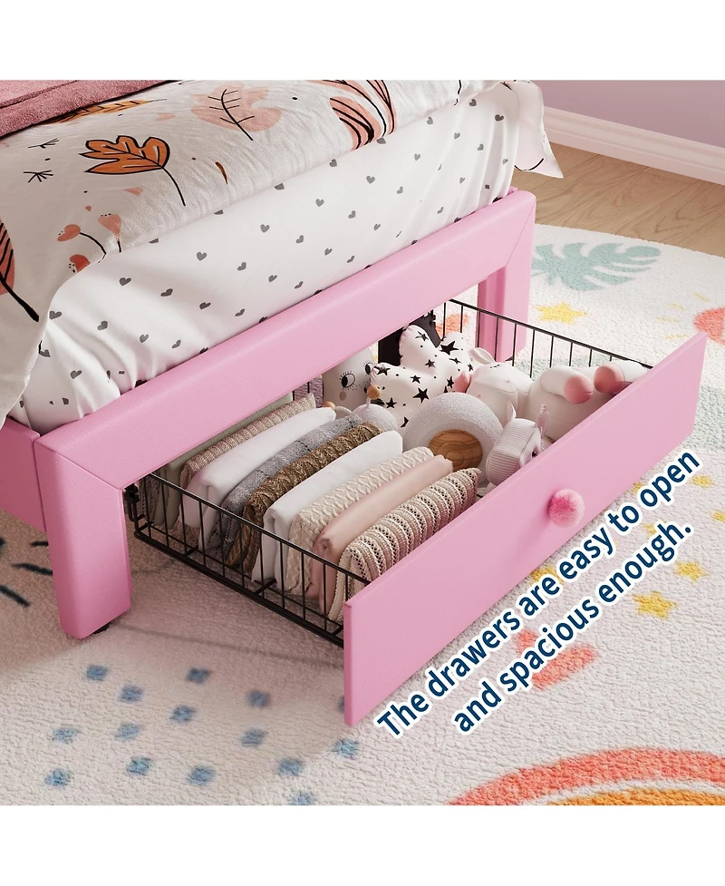 homfan Led Headboard Platform Bed, Tufted Bed Frame with Storage Drawer for Kids Room and Teens Room