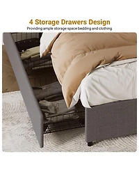 gaomon Bed Frame with 4 Storage Drawers, King Platform Bed with Linen Fabric Upholstered and Wooden Slats Support, No Box Spring Needed