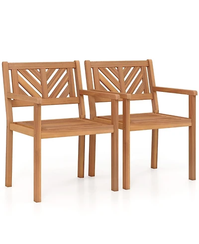 Sugift Outdoor Acacia Wood Patio Dining Chair Set with 400 lb Weight Capacity